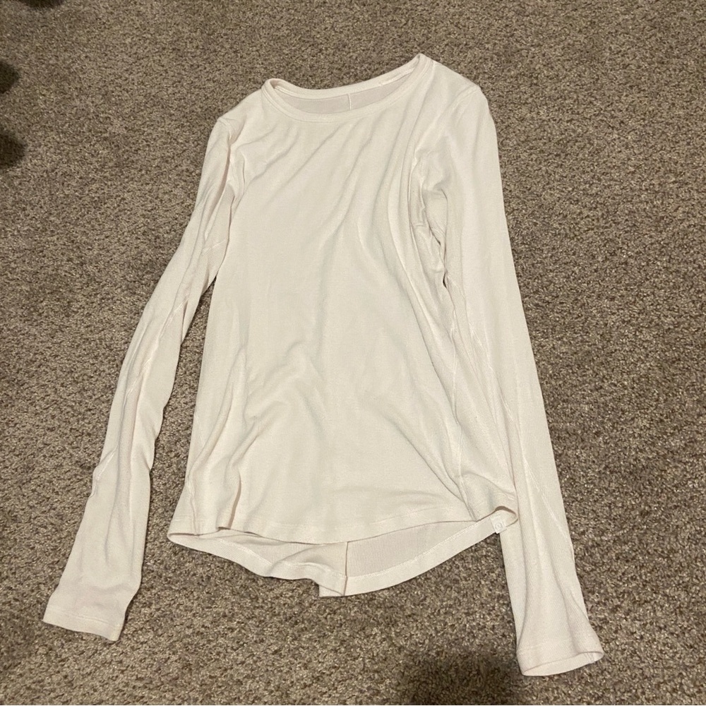Lululemon Athletica White Fitted Ribbed Long Sleeve Tee